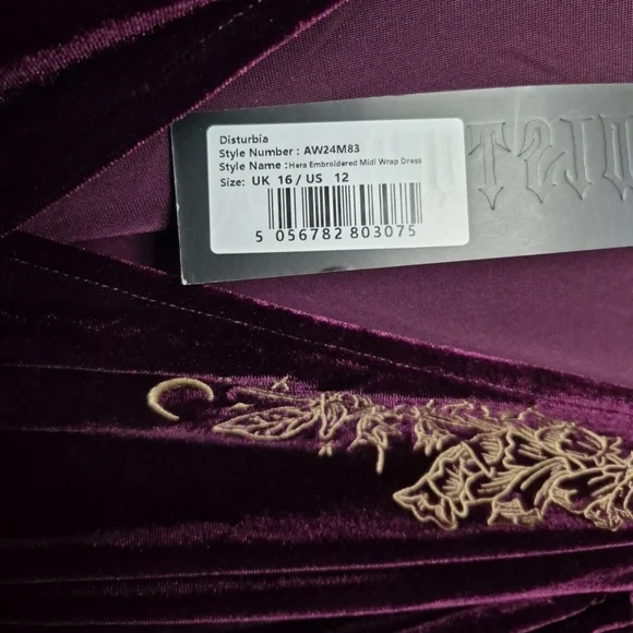 Disturbia New With Tags Deep Purple Velvet Dress with Gold Detail - Picture 2 of 2